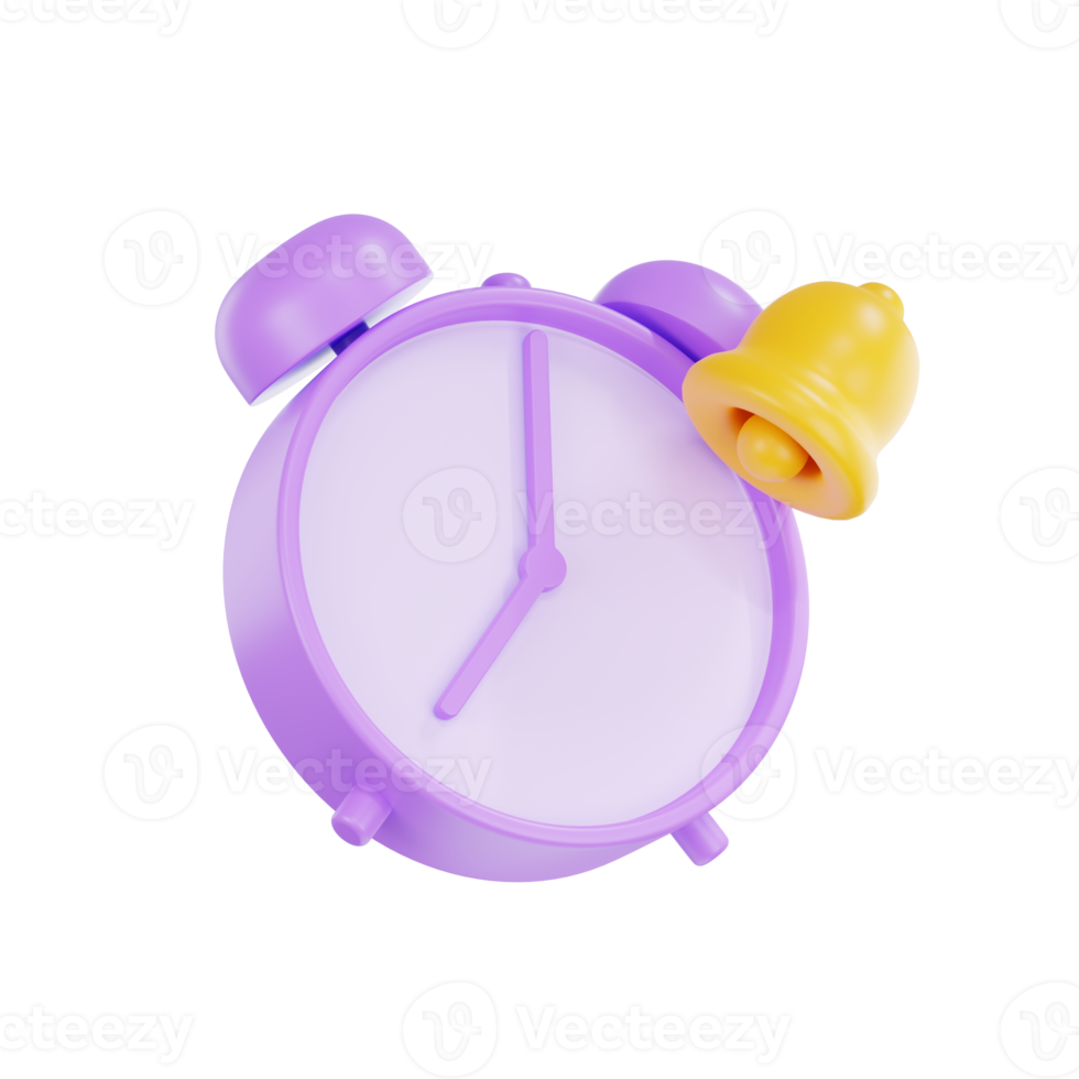 3d render purple pastel color alarm clock, 3D Circle clock icon png