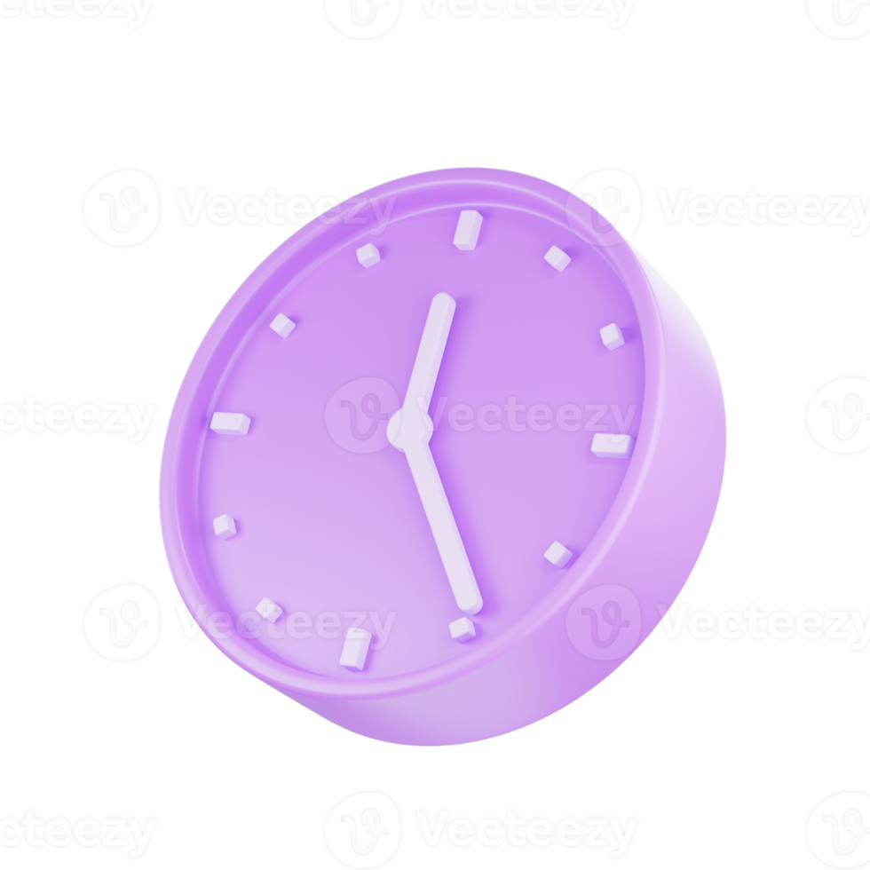 3d render purple pastel color alarm clock, 3D Circle clock icon png