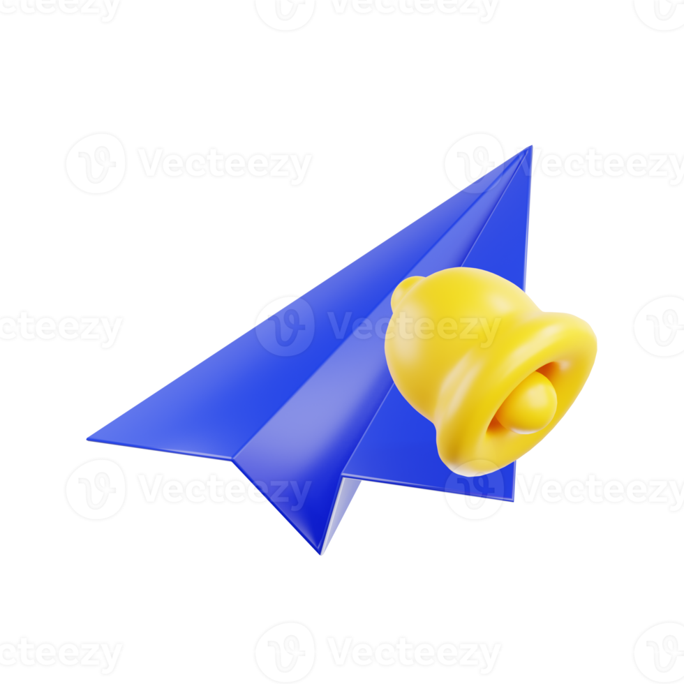 3D render Blue paper airplane icon, Send an email or message concept png