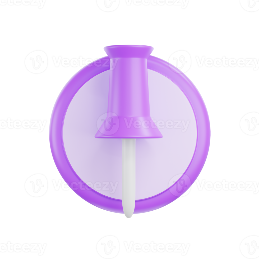 3d purple push pins sign icon isolated,  push pins symbol icons for web png
