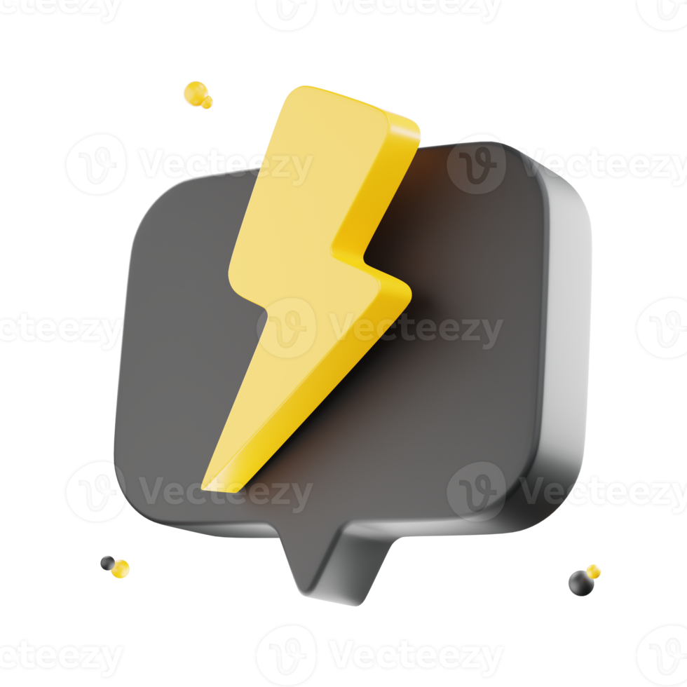 3D render thunderbolt icon, flash lightning, danger, and power. png