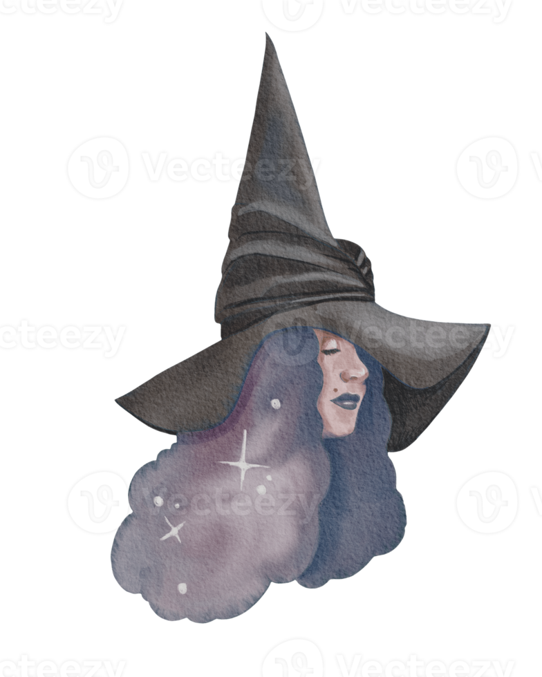 Watercolor Witch Illustration with a Hat png