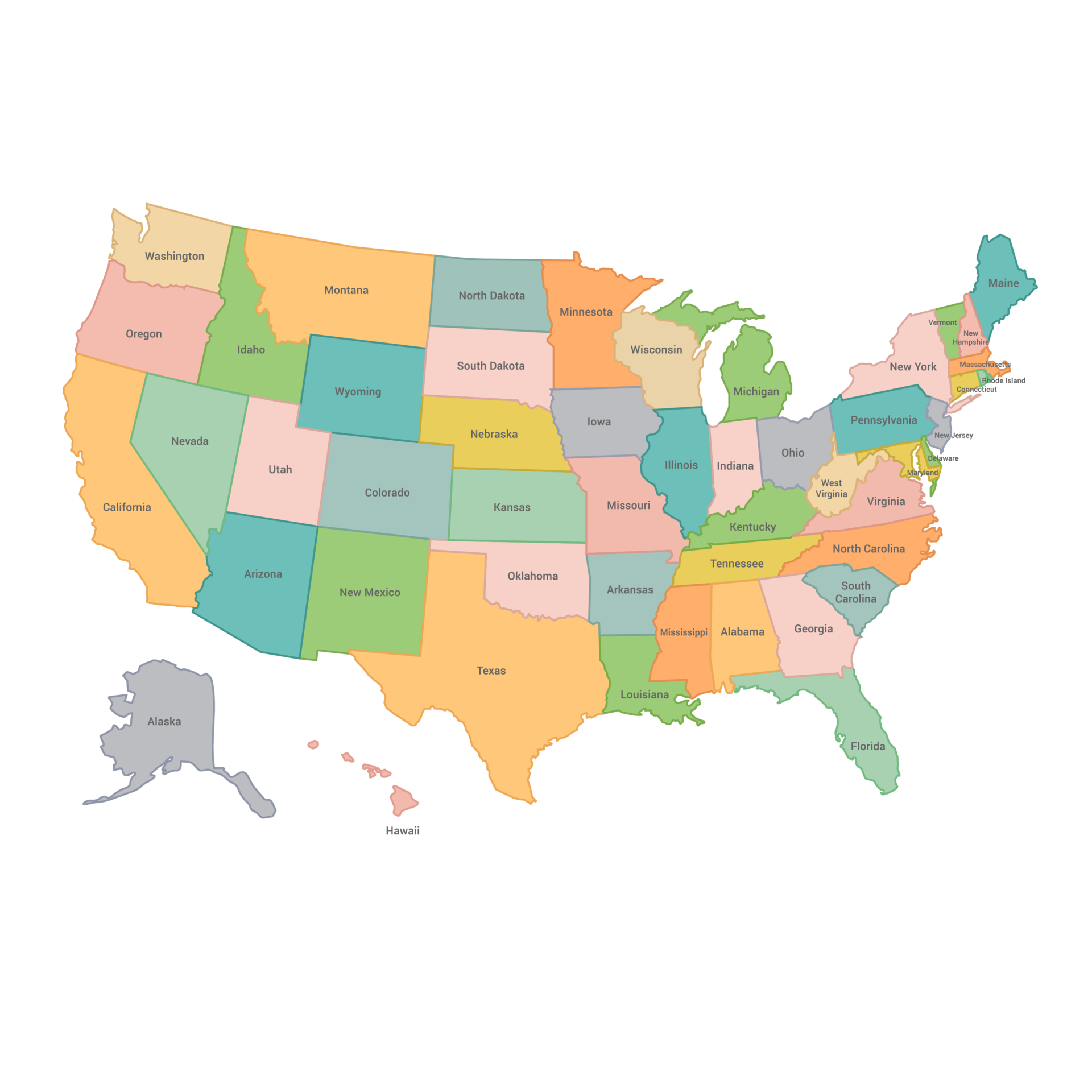 USA Map Full Color High Detail Separated All States 22541447 PNG Usa Map Full Color High Detail Separated All States Png