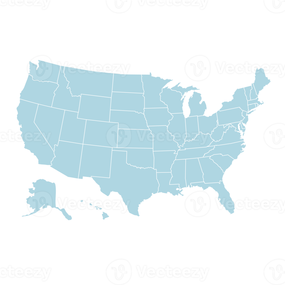 USA Map Mono Color High Detail Separated all states png