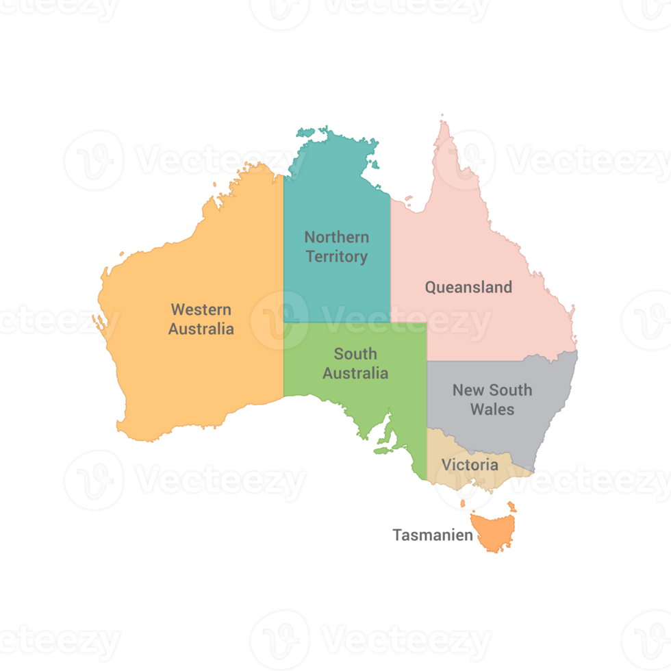 Australia Map Full Color High Detail Separated all states png