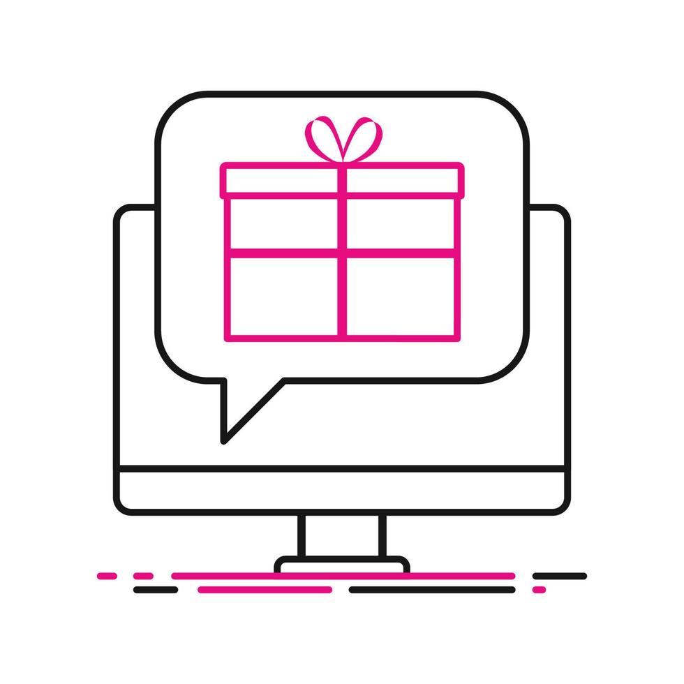 New gift simple flat icon. Message on computer. Concept of online sales vector