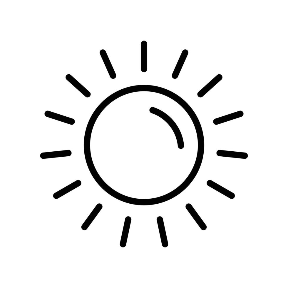 sun outline icon, summertime, sunny day icon, summer design elements, hot weather, sunlight icon outline black and white vector