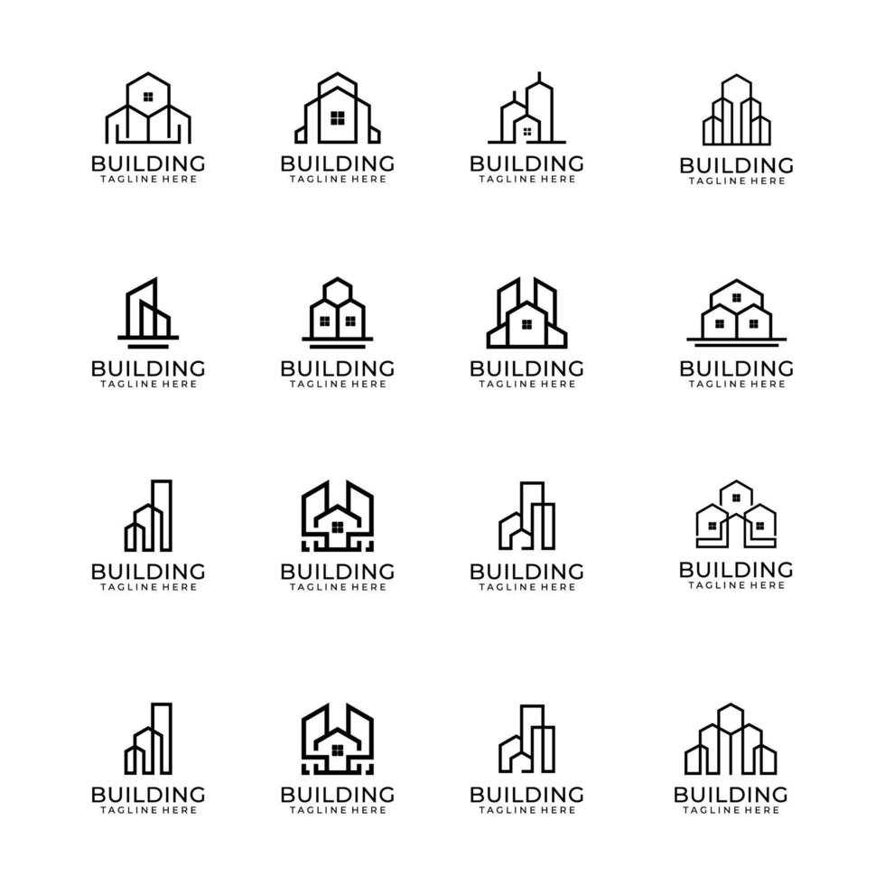conjunto de plano edificio vector icono