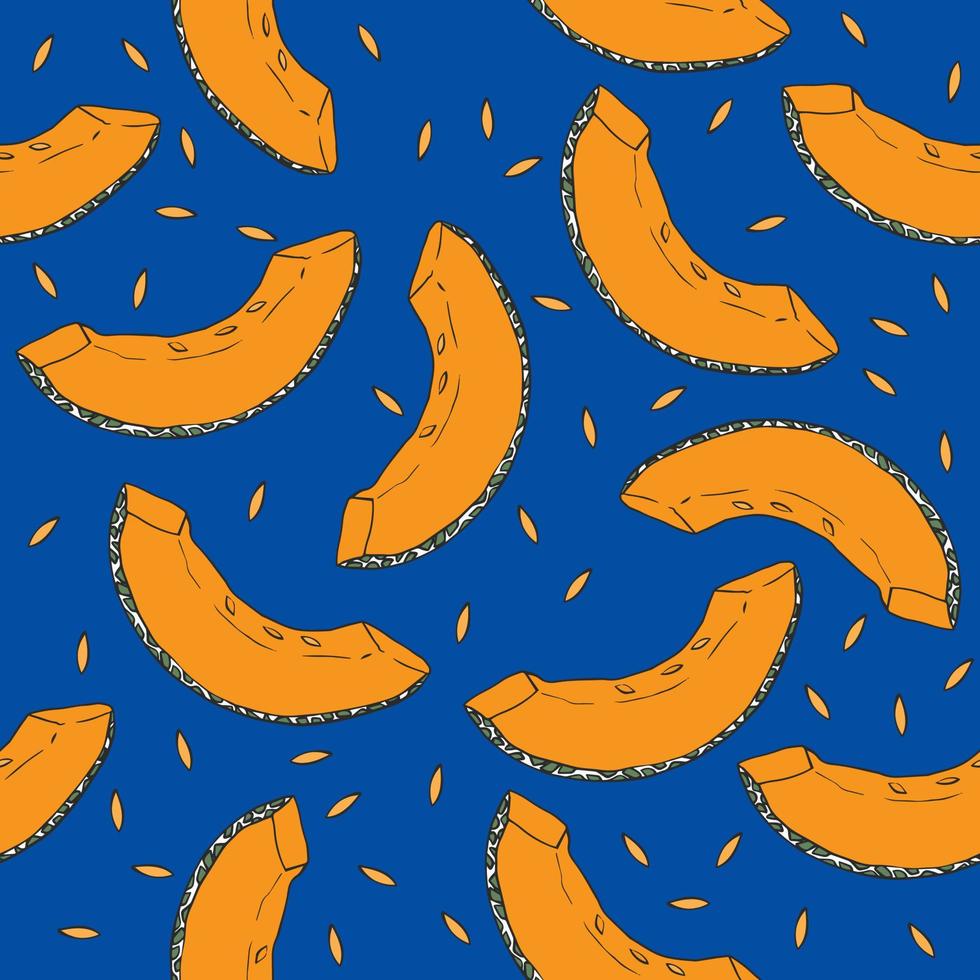 Seamless pattern with melon slices on blue background vector