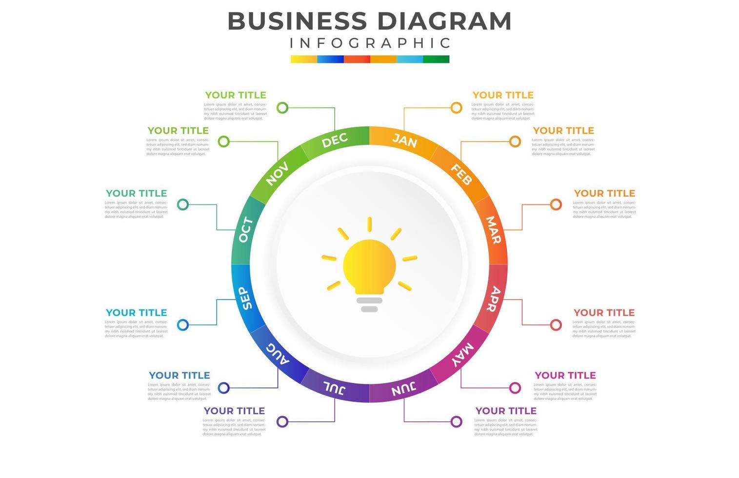 12 Months modern Timeline diagram calendar with circle vector