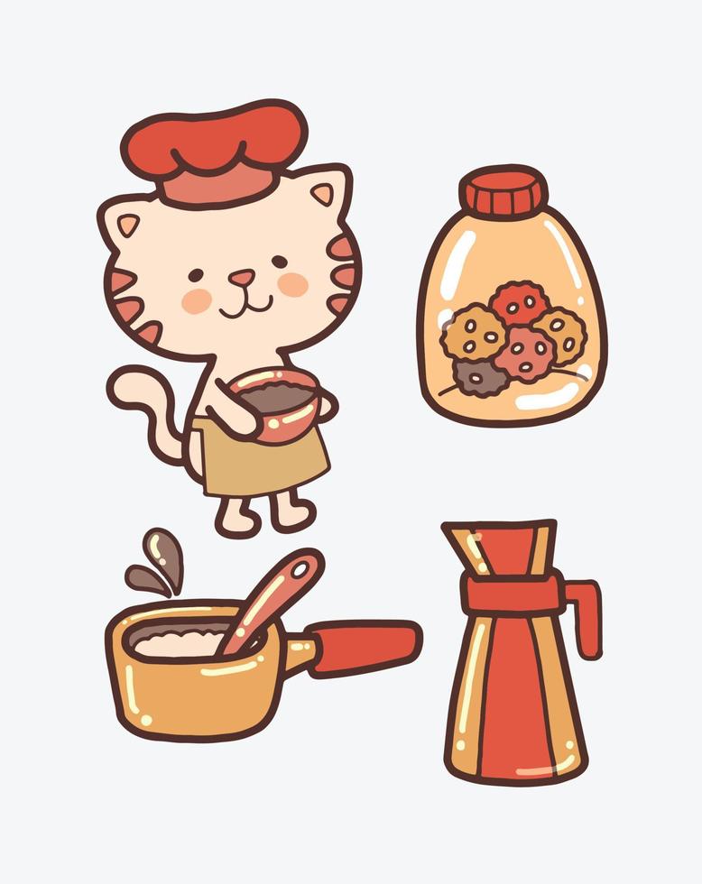 Cute Cat Baking Cookies Vector