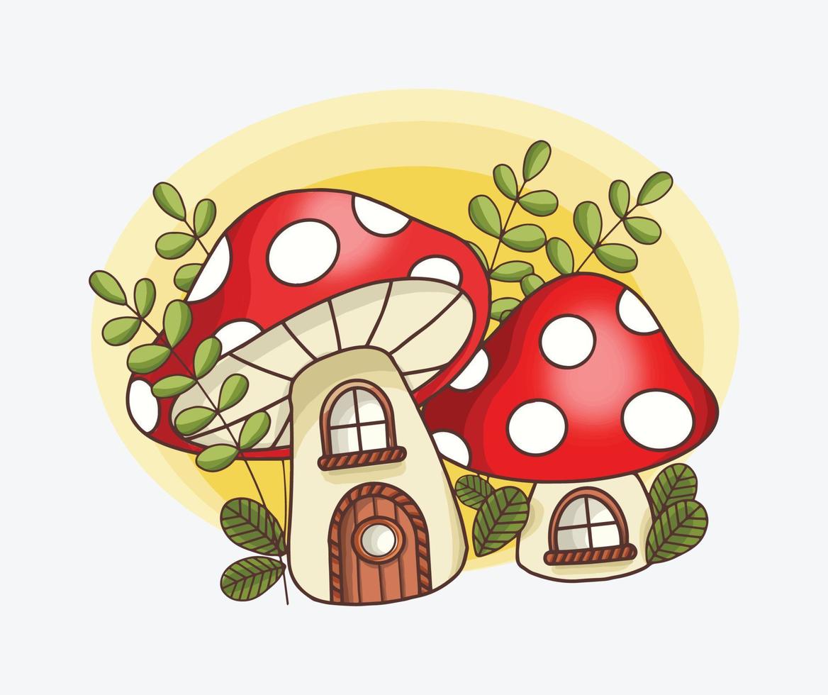 2 Cute Colorful Mushroom House Vector