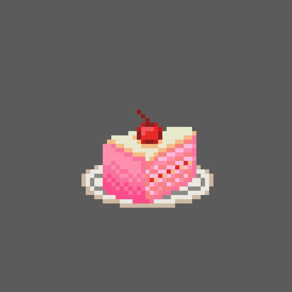 strawberry cake in pixel art style vector