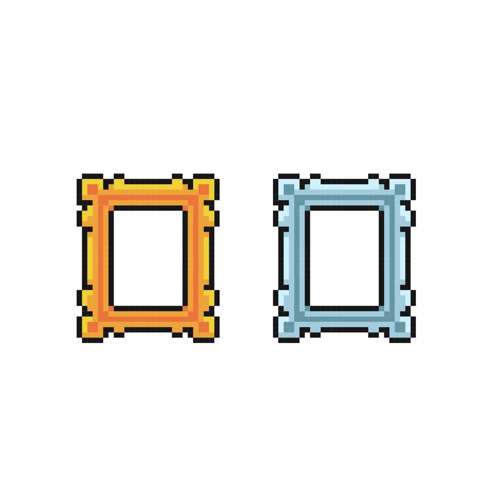 gold and silver frame in pixel art style vector