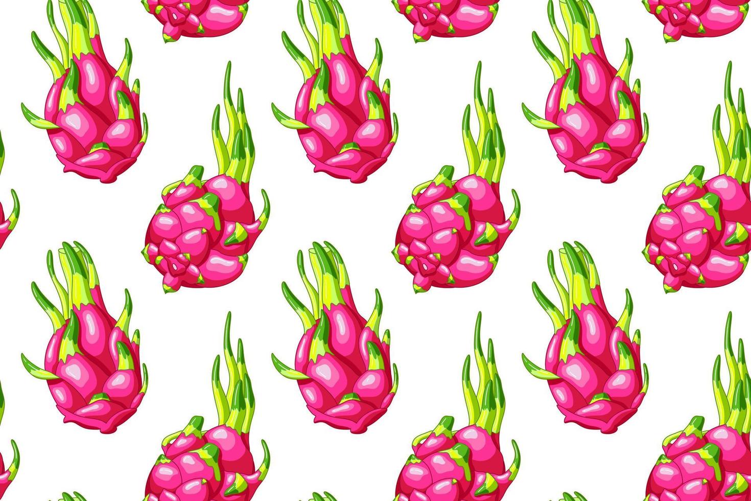 Seamless pattern with dragon fruits. Sweet pitaya background. Organic colorful pitahaya. Tropical food fabric vector