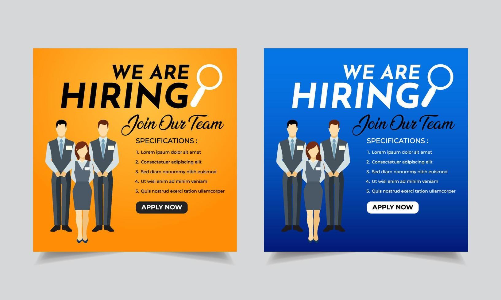 Hiring recruitment open vacancy design vector. We are hiring design vector for vacant sign Job hiring poster, social media, banner, flyer and recruitment poster.
