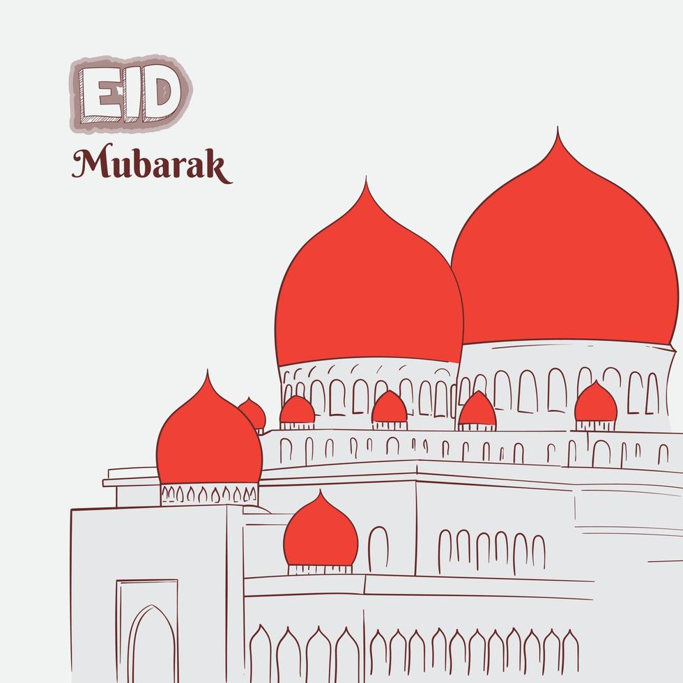 Mosque background in line art design for eid mubarak or ramadan template vector