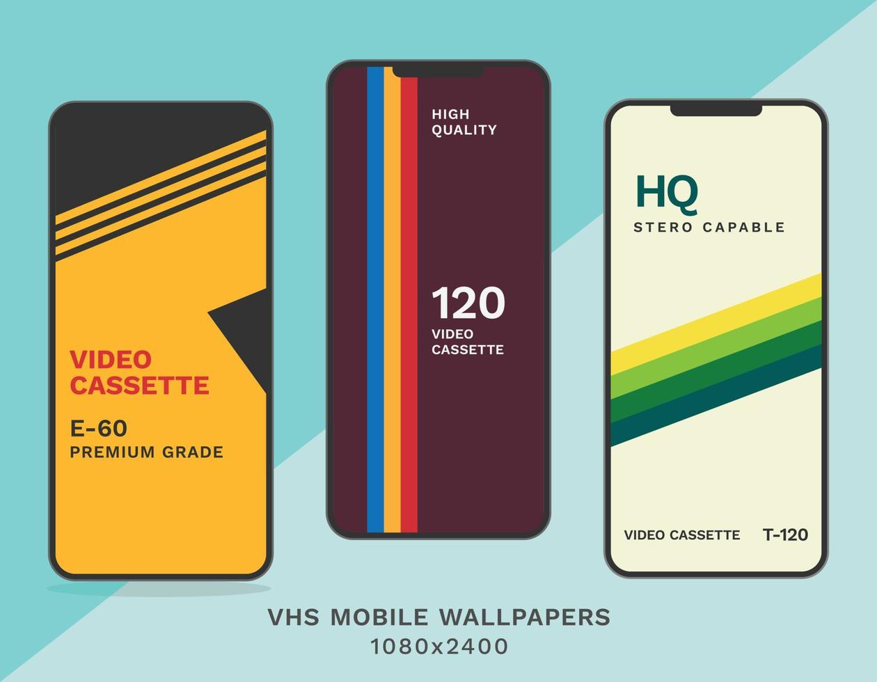 set of three vhs cassette style wallpapers for mobile 90s 80s retro nostalgia wallpapers vector