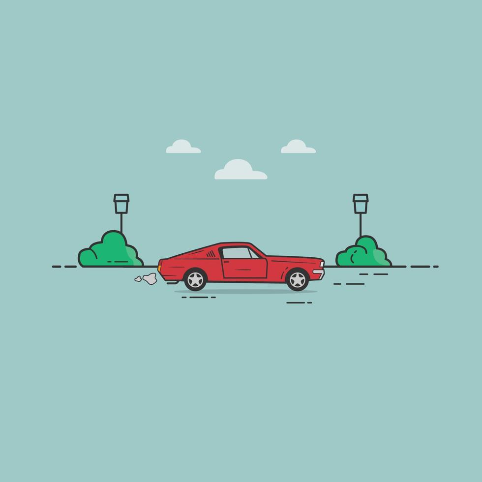 minimalista ilustración de un retro coche con mínimo paisaje diseño vector