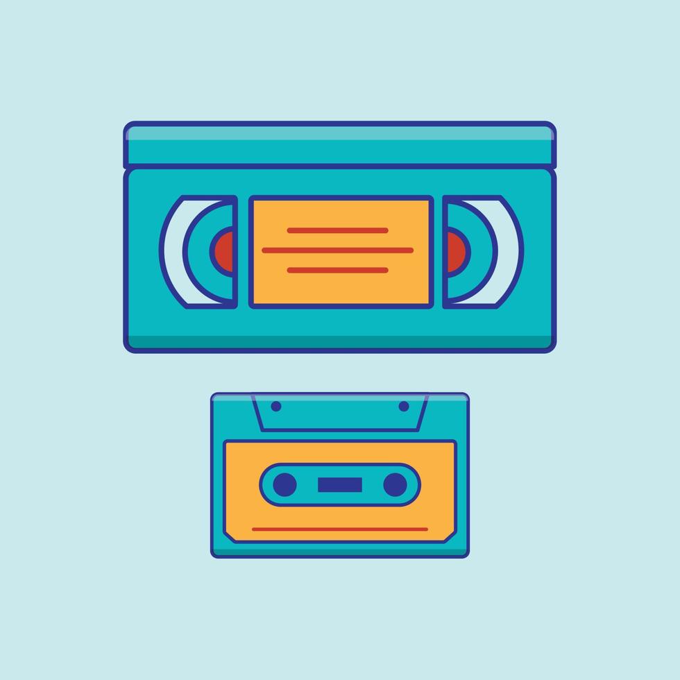 retro style audio cassette with vhs video cassette tape retro vintage 90s 80s memories nostalgia vector