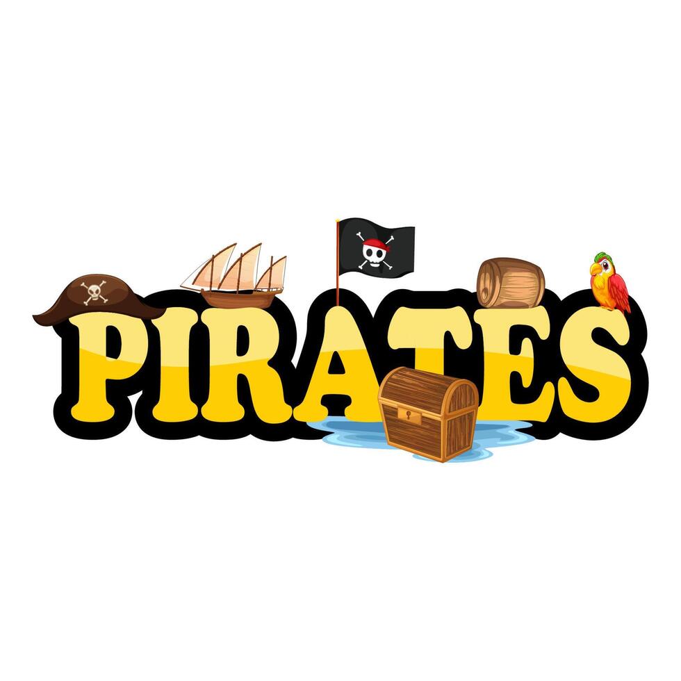 Vector font design with pirate sticker pack word