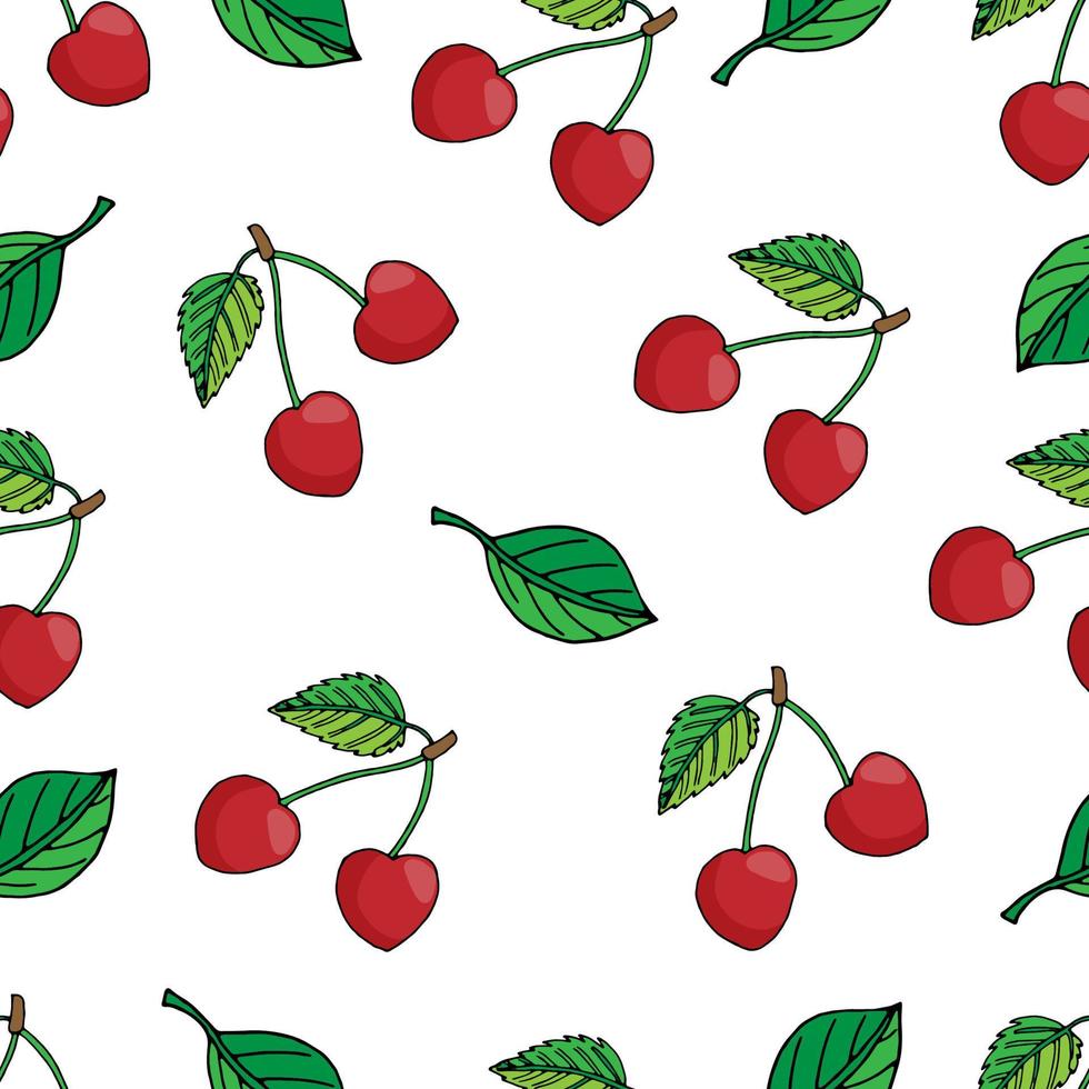 vector illustration seamless pattern summer berries cherry with leaves