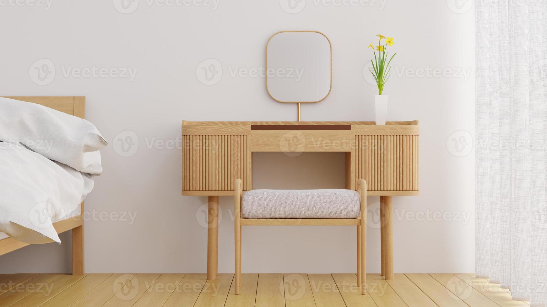 3D Rendering Wood Dressing Table in Minimal Bedroom photo