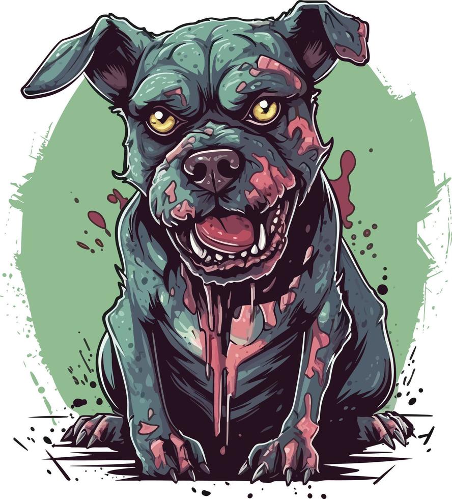 cute zombie dog mascot brushed style illustration vector