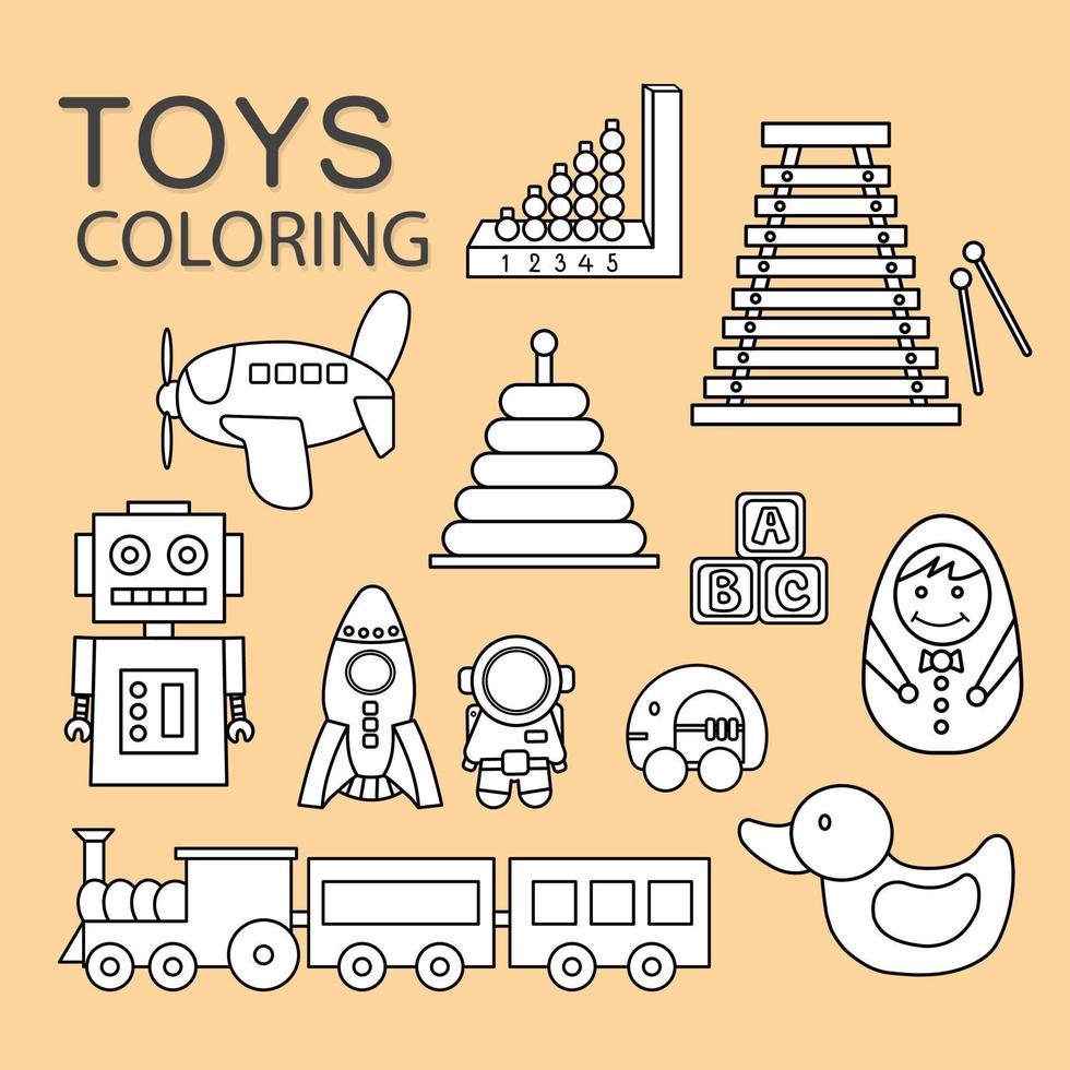 Set of children toys coloring. vector