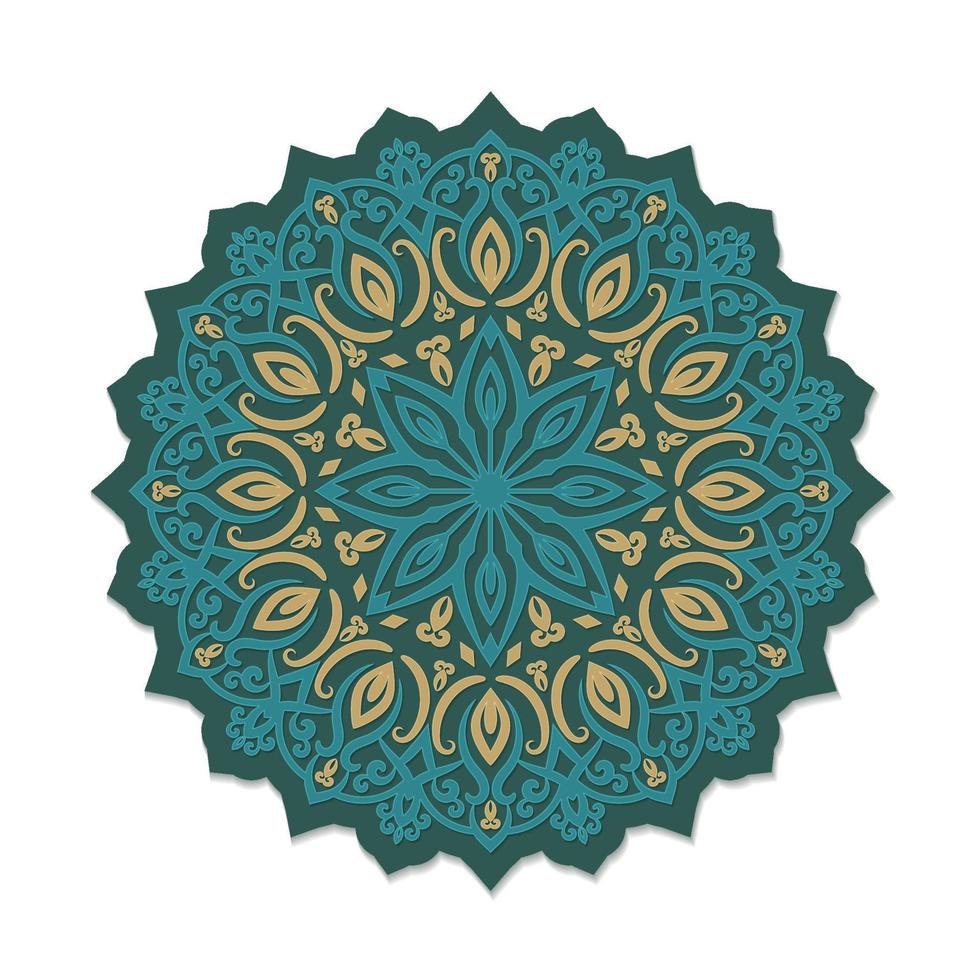 islámico mandala Arte Arábica diseño en Clásico dorado y verde colores vector