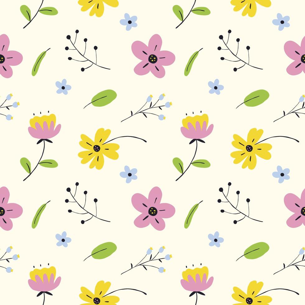 Seamless Pattern With Handdrawn Colorful Flowers vector