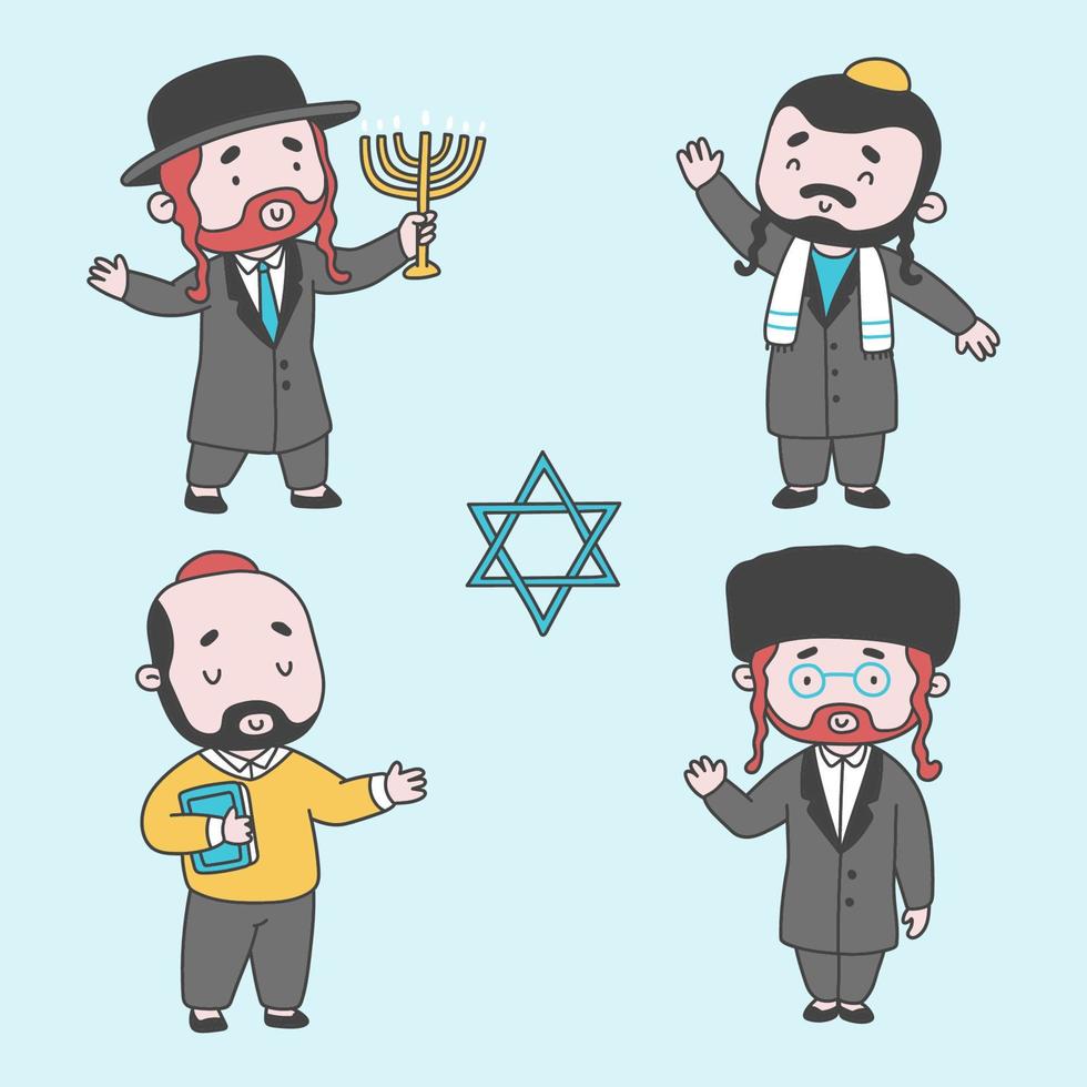 Set of Jewish People Character in Cartoon Style vector