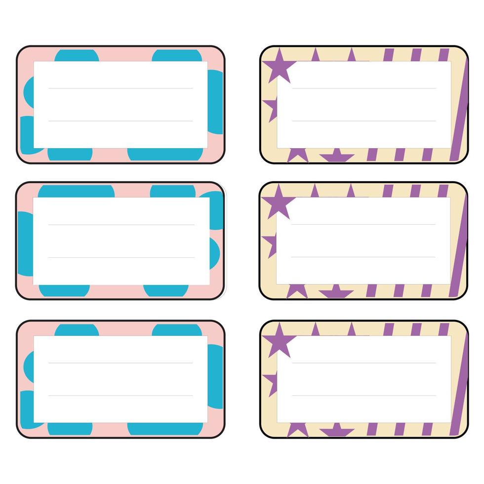 Set of blank note papers in pastel colors. Vector illustration. Sticker templates, name tags, book name labels, labels marking the ownership of an item.