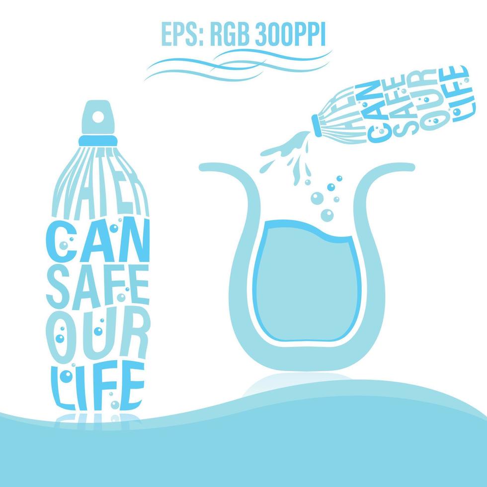 Vector illustration,water can safe our life. Bottle silhouette