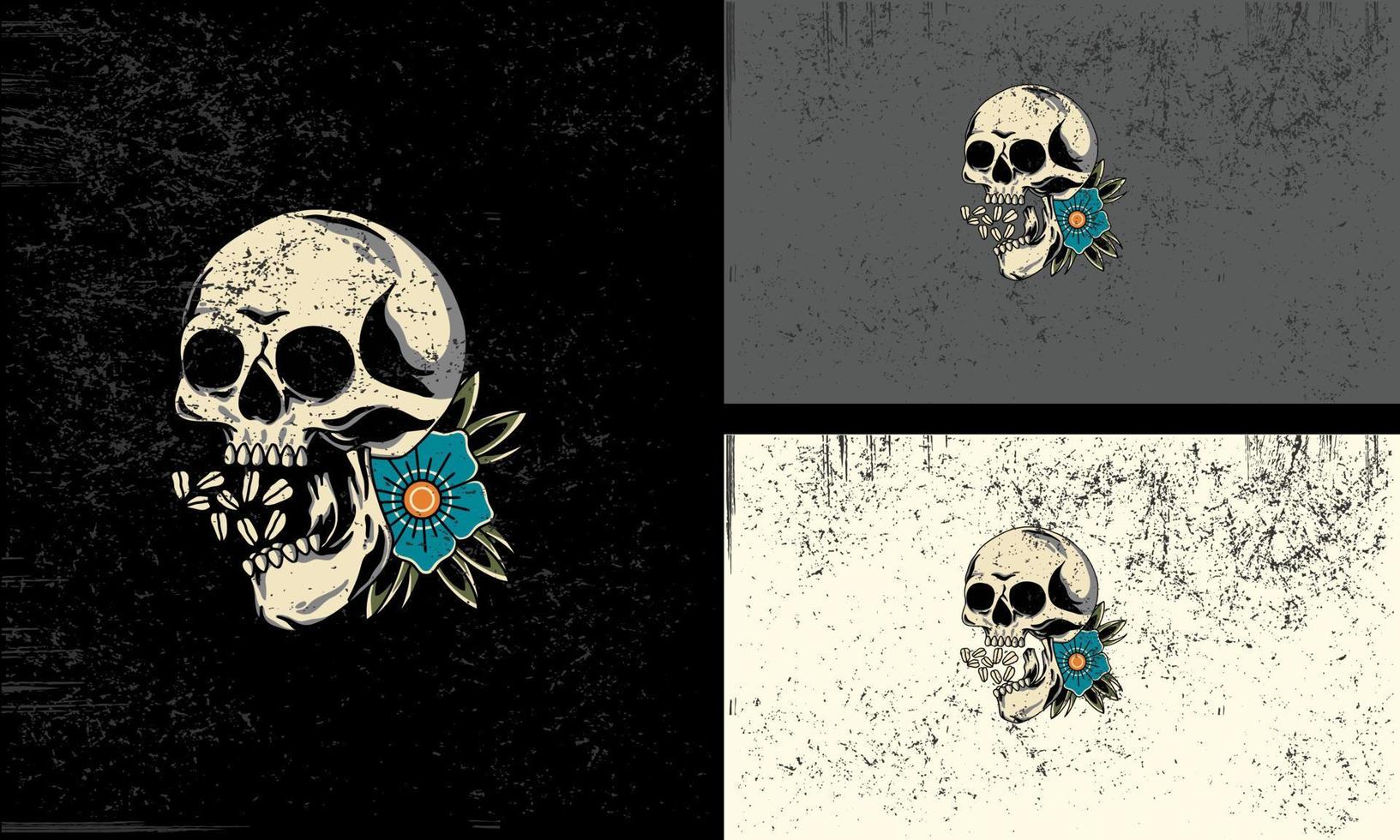 head skull and flowers vector mascot design