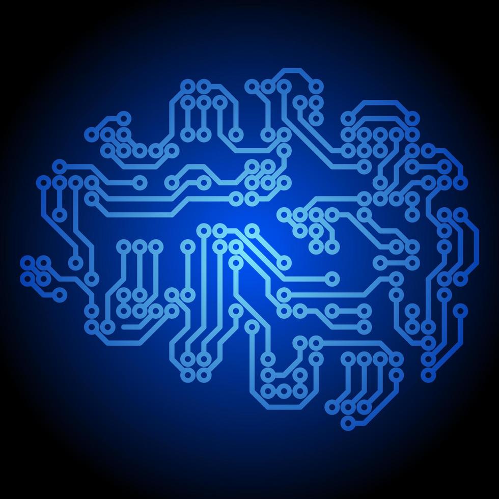 Brain artificial intelligence vector illustration. Glowing blue brain shape of circuit. Microchip brain for graphic resource of technology, futuristic, computer, cyber and science