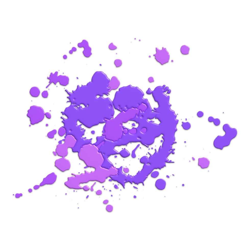 Realistic 3D render of a purple glossy oil paint splashing on canvas, artistic element colorful splash. Smooth flow and splattered brush strokes, realistic texture, vivid collection of spots. png