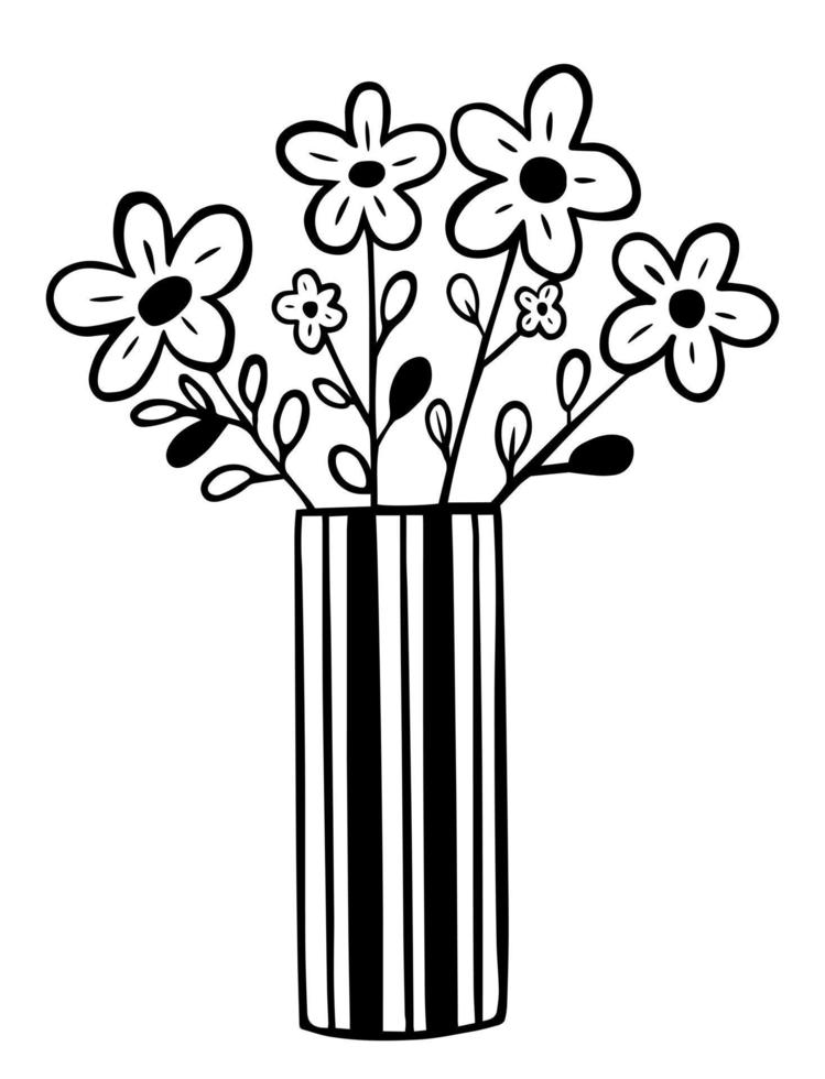 doodle flowers in vase vector