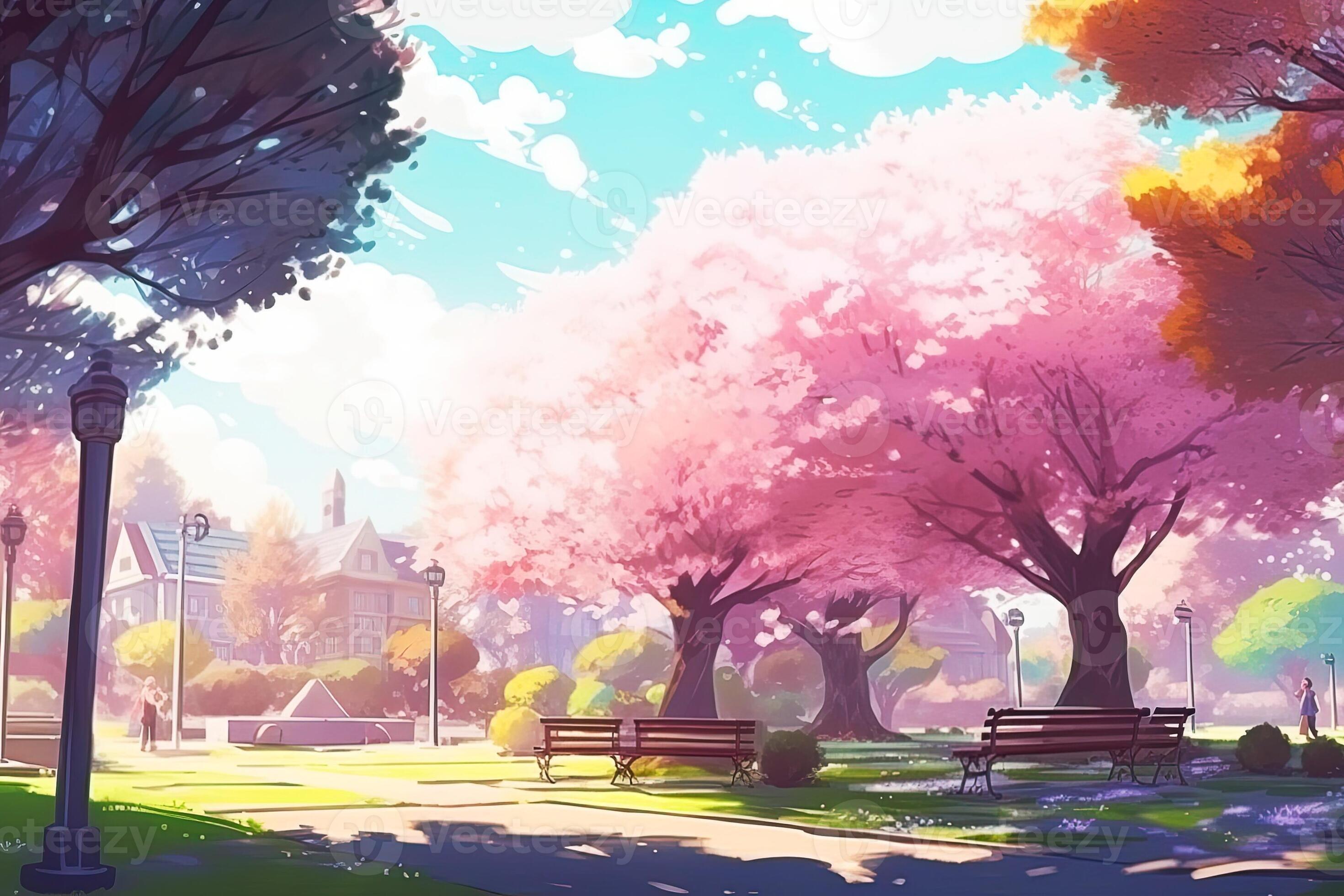 Ostaci Ceremonijalnog hrama Beautiful-anime-style-cherry-blossom-in-a-park-at-warm-day-generated-ai-photo