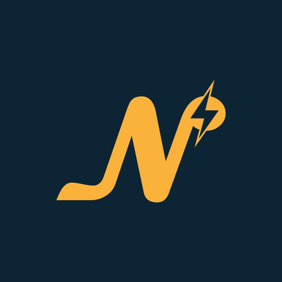 N Letter Logo With Lightning Thunder Bolt Vector Design. Electric Bolt Letter N Logo Vector Illustration.