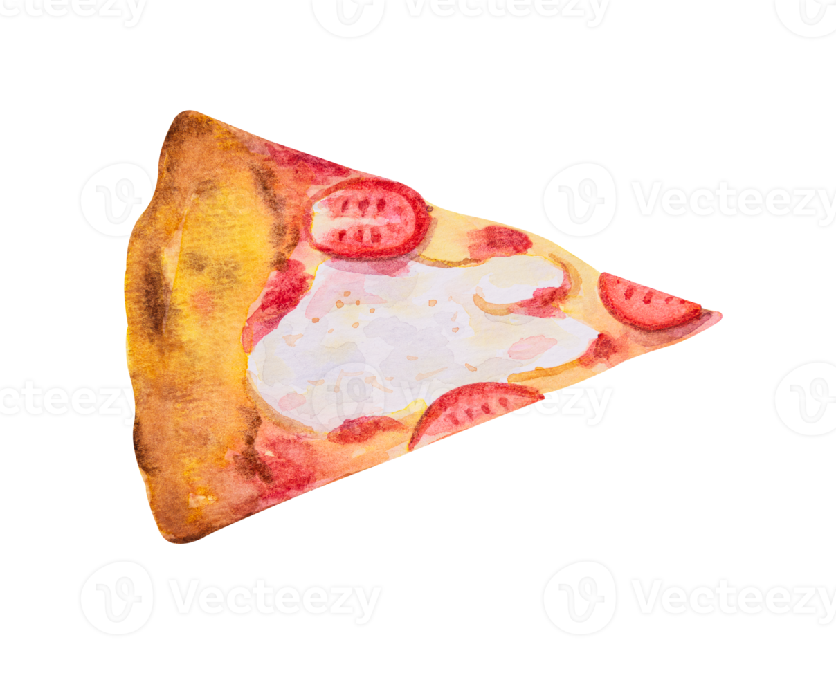 Margarita pizza slice. Hand drawn watercolor png