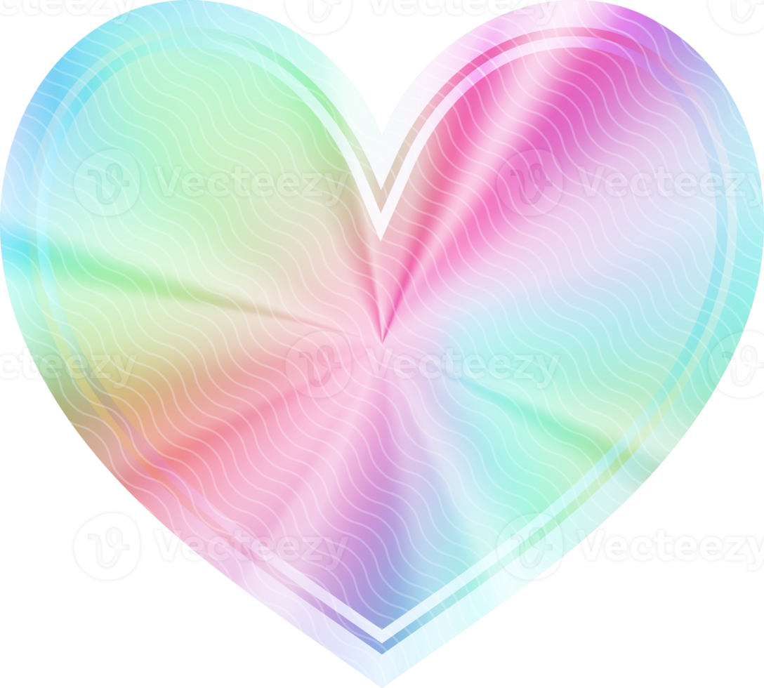 Holographic sticker. Rainbow label gradient stamp. Metal texture badge. Iridescent rainbow foil in heart shape. Neon emblem png