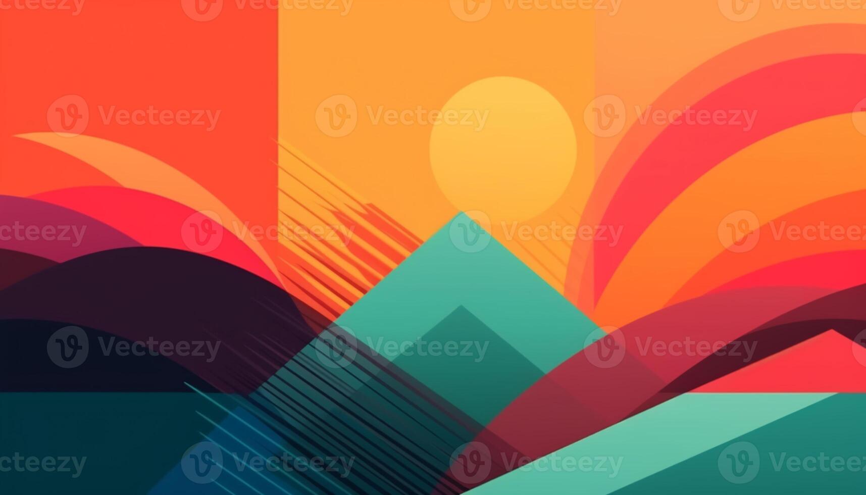 Simple minimalist retro color trendy background abstract colorful wallpaper and backdrop. Artistic digital art 3d rendering geometric line stripe bar element design material. Panoramic mountain. photo