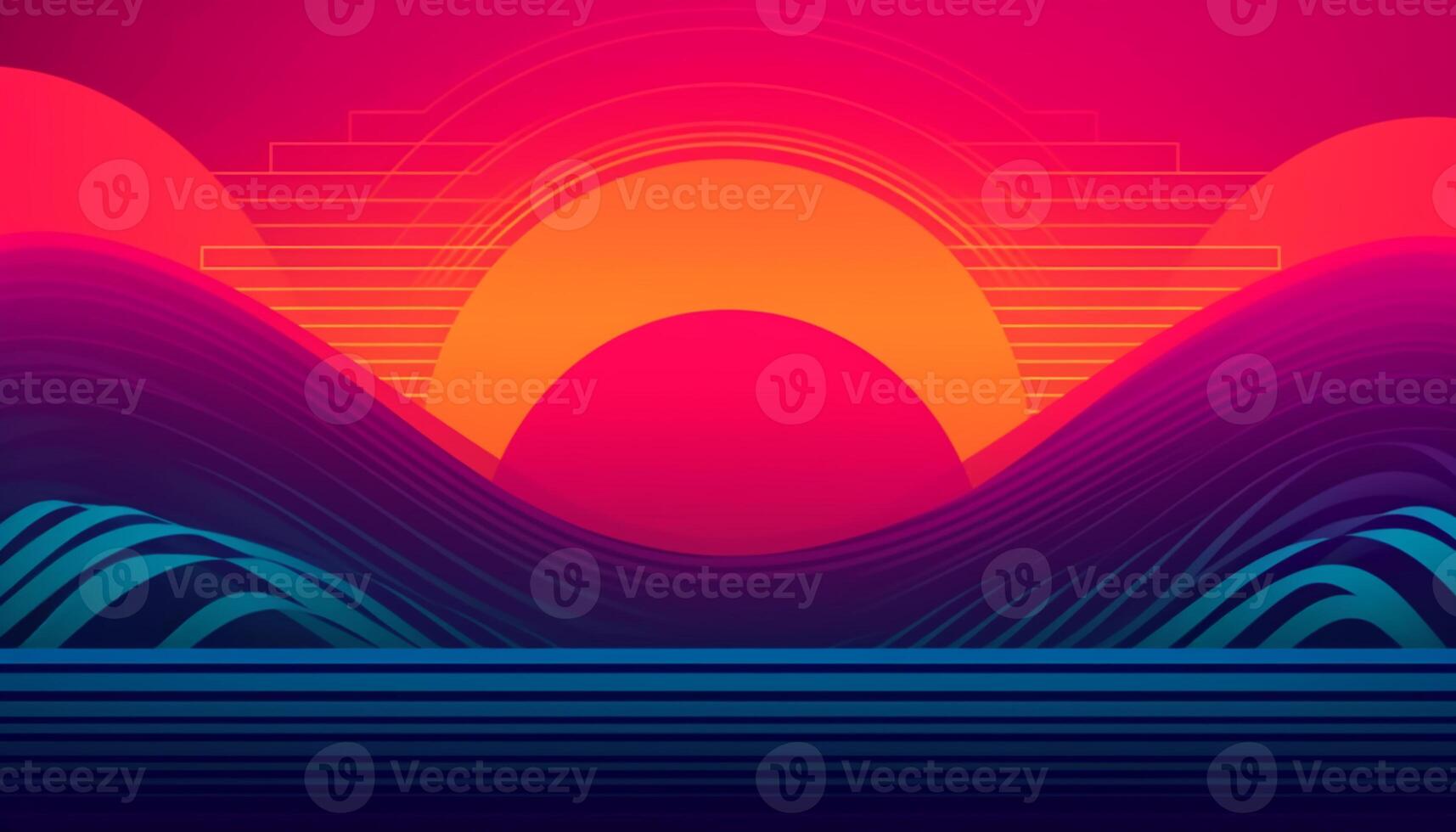 Simple minimalist retro color trendy background abstract colorful wallpaper and backdrop. Artistic digital art 3d rendering geometric line stripe bar element design material. Panoramic mountain wave. photo