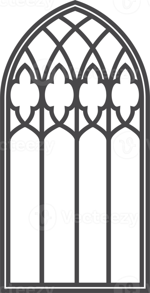 gótico ventana. Clásico manchado vaso Iglesia marco. elemento de tradicional europeo arquitectura png