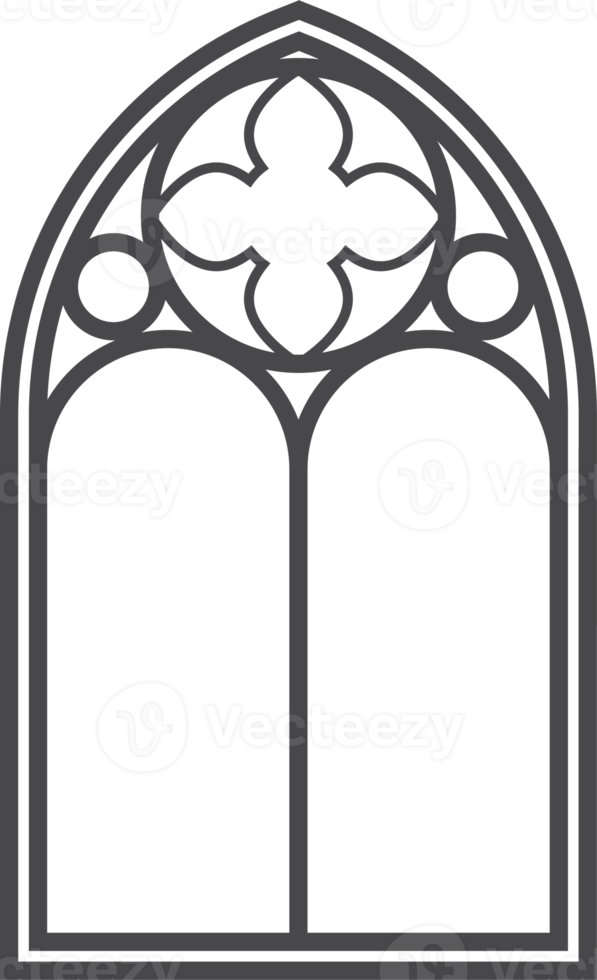 gótico ventana. Clásico manchado vaso Iglesia marco. elemento de tradicional europeo arquitectura png