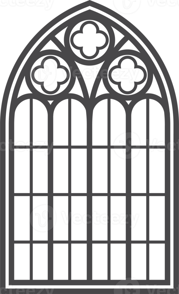 gótico ventana. Clásico manchado vaso Iglesia marco. elemento de tradicional europeo arquitectura png