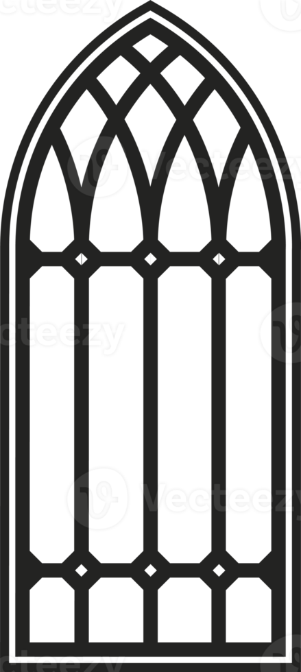 gotisch venster. wijnoogst gebrandschilderd glas kerk kader. element van traditioneel Europese architectuur png