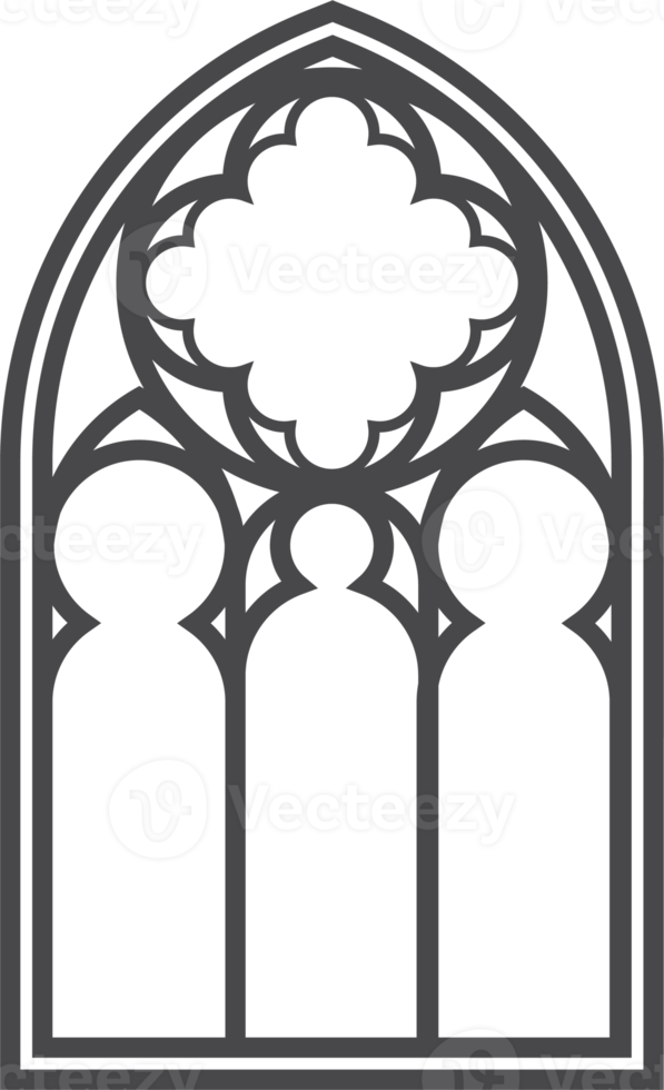 gótico ventana. Clásico manchado vaso Iglesia marco. elemento de tradicional europeo arquitectura png