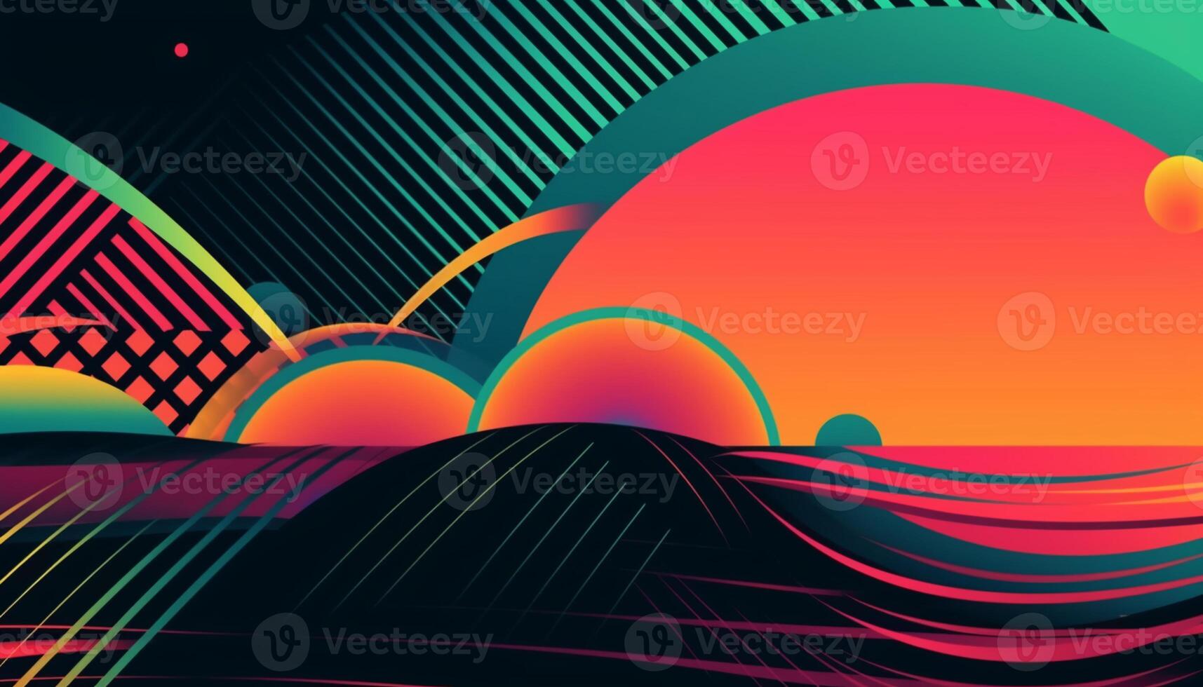 Simple minimalist retro color trendy background abstract colorful wallpaper backdrop. Artistic digital art 3d rendering geometric line stripe bar element design material. Panoramic mountain planet. photo